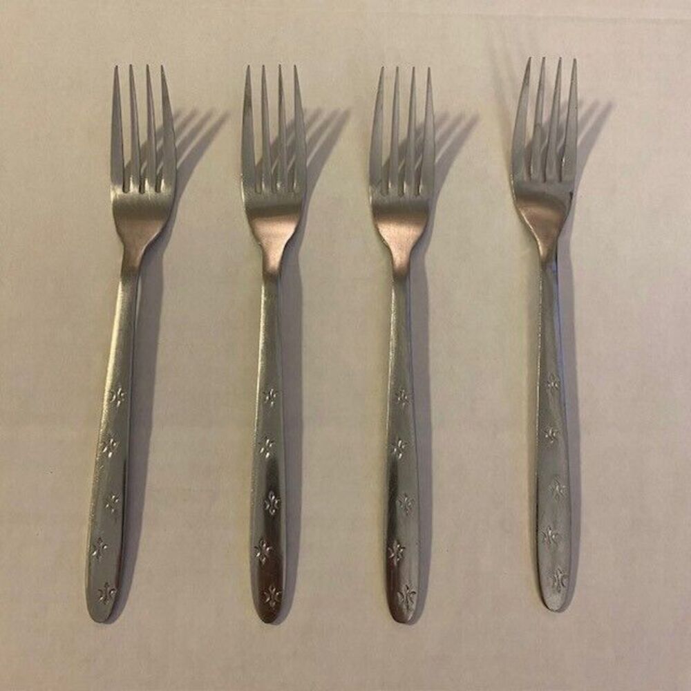 CG Stainless Japan Dinner Forks Fleur de Lis Vintage MCM Set of 4
